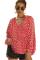 Red Boho Print Balloon Sleeve Blouse
