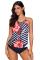 Red Floral Print Criss Cross Hollow-out Tankini Swimwear