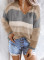 Gray V Neck Colorblock Knitted Sweater with Hollow-out