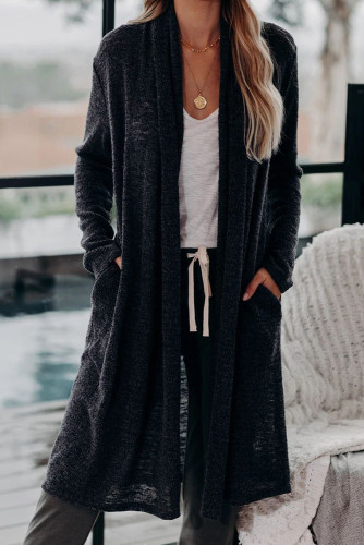 Black Slouchy Pocketed Knit Longline Cardigan