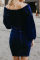 Blue Puff Sleeve Off Shoulder Wrap Bodycon Velvet Dress