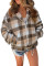 Brown Plaid Print Sherpa Jacket Coat