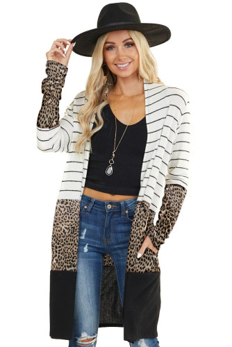 Leopard Colorblock Striped Cardigan