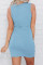 Sky Blue Twist Knot Front Cutout Bodycon Dress