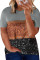 Marble Print Buckstitch Splicing Color Block Plus Size T-shirt