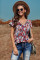 Blue V-neck Short Sleeve Fashion Print Fantasy Fluttering Blouse