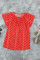 Red V-neck Short Sleeve Fashion Print Fantasy Fluttering Blouse