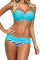 Striped Blue Padded Gather Push-up Bikini Set