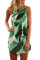 Green Leaf Print Sleeveless Dress