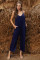 Dark Blue Spaghetti Straps Wide Leg Pocketed Jumpsuits