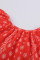 Red V-neck Short Sleeve Fashion Print Fantasy Fluttering Blouse