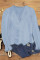 Sky Blue Elegant V-Neck Swiss Dot Lace Blouse