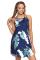 Palm Tree Leaf Print Navy Sleeveless Dress