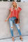 Red V-neck Short Sleeve Fashion Print Fantasy Fluttering Blouse