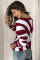 Red Striped Colorblock V Neck Knitted Sweater