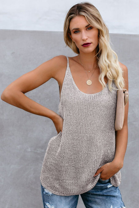 Gray Knitted Cami Tank Top