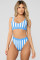 Sky Blue Athletic Striped Tank High Waist Bikini