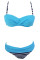 Striped Blue Padded Gather Push-up Bikini Set