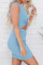 Sky Blue Twist Knot Front Cutout Bodycon Dress