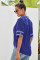 Blue Elbow Length Sleeves Front Embroidery Blouse