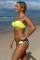 Striped Yellow Padded Gather Push-up Bikini Set