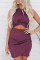 Wine Twist Knot Front Cutout Bodycon Dress