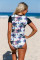 Beach Sunset Zip Front Half Sleeve One Piece Swimsuit