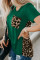 Green Leopard Printed Splicing T-Shirt