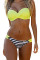 Striped Yellow Padded Gather Push-up Bikini Set