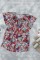 Blue V-neck Short Sleeve Fashion Print Fantasy Fluttering Blouse