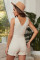 Beige Button V Neck Romper with Belt