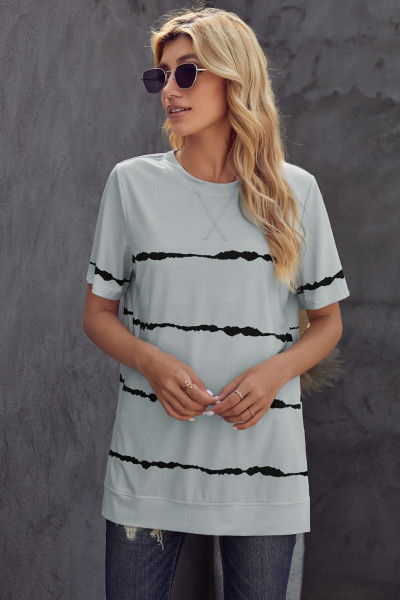 Gray Tie-dye Stripe Casual T-Shirt