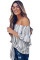 Off The Shoulder Vertical Stripes Blouse in Grey