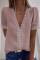 Pink Lace Splicing V-Neck Swiss Dot Short Sleeve Top