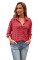 Red Long Sleeve Button Fuzzy Polka Dot Shirt