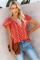 Red V-neck Short Sleeve Fashion Print Fantasy Fluttering Blouse