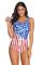 Flag Print Stars and Stripes Criss Cross Back One Piece Swimsuit