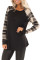 Monochrome Plaid Long Sleeves Black Pullover Top