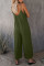 Green Spaghetti Straps Wide Leg Pocketed Jumpsuits