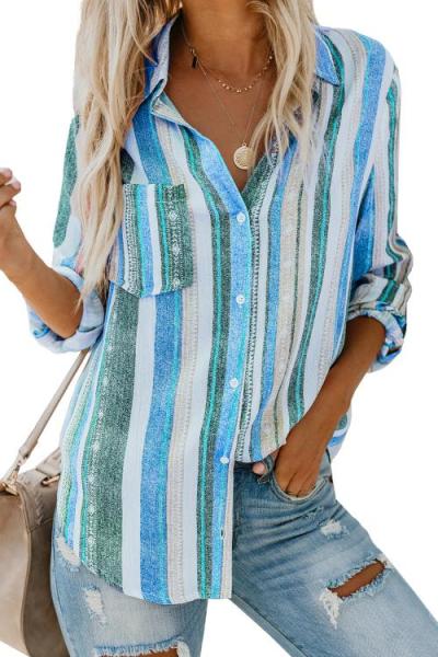 Sky Blue Sweet Enough Striped Button Up Top