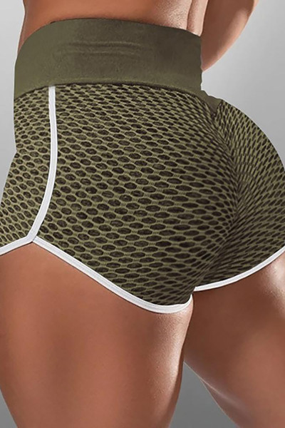 Green High Waist Honeycomb Contrast Stripes Butt Lifting Yoga Shorts