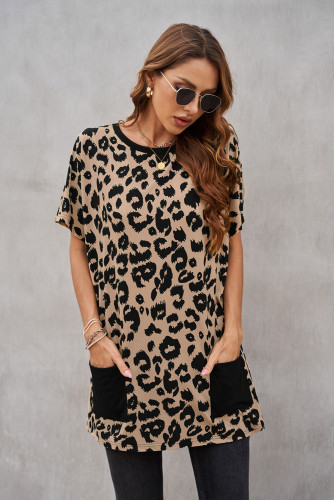 Leopard Print Pocketed T-shirt Mini Dress