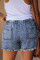 Blue Casual Pocketed Frayed Denim Shorts