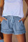Sky Blue Casual Pocketed Frayed Denim Shorts