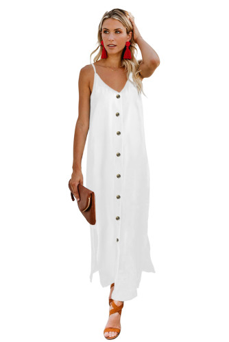 White Button Slip Long Dress