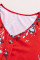 Orange V Neck 3/4 Roll Sleeve Button Down Floral Dress