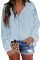 Sky Blue V Neck Lantern Sleeve Lace Hollow Out Long Sleeve Top