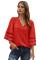 Red Flare Sleeve V Neck Button Down Blouse