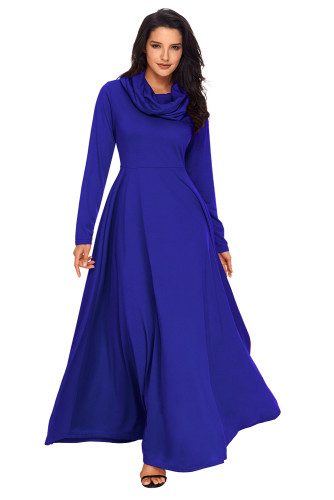 Royal Blue Cow Neck Long Sleeve Maxi Dress