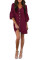 Red V Neck Buttoned Bell Sleeve Shift Shirt Dress